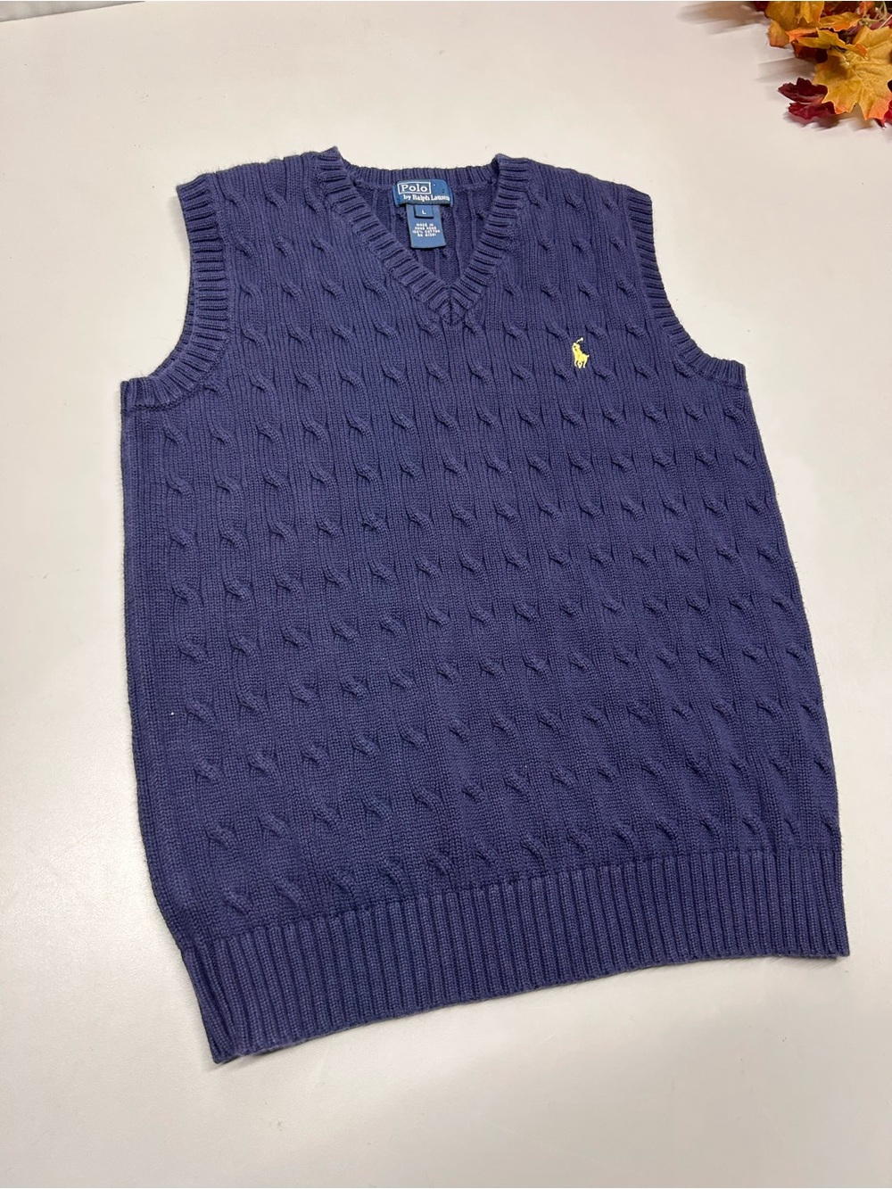 Polo by Ralph Lauren boy’s Navy Cable-Knit V-Neck Sweater Vest